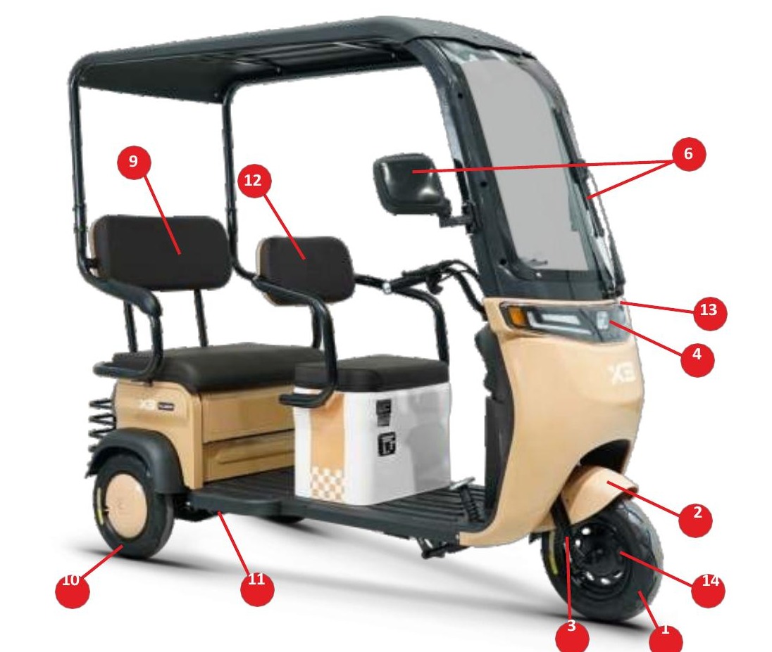 optimus-ultra-schema-componente-numerotate Manual Kuba Optimus Ultra în română - Tricicletă electrică pentru pasageri